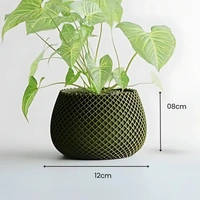 Modern Ribbed CrissCross Planter Pot - 08 cm, Green Pea