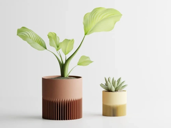 Modern Ribbed Rectangular Planter Pot - 12 cm, Radical Red