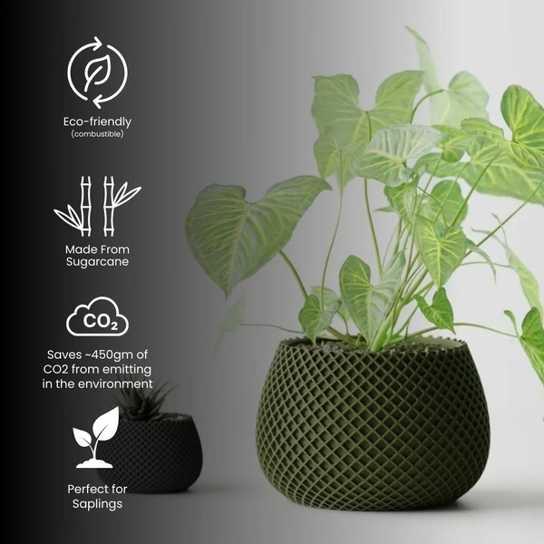 Modern Ribbed CrissCross Planter Pot - 08 cm, Green Pea
