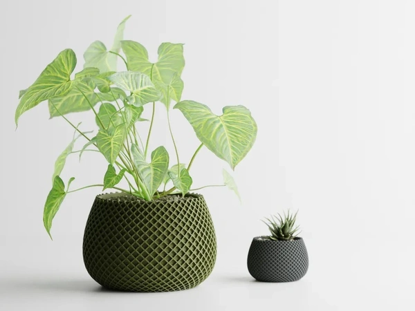 Modern Ribbed CrissCross Planter Pot - 08 cm, Green Pea