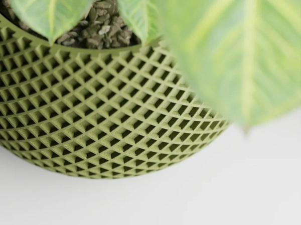Modern Ribbed CrissCross Planter Pot - 08 cm, Green Pea