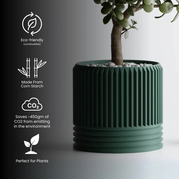Modern Ribbed Delta Pot - 12 cm, Green Pea