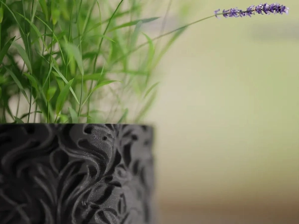 Floral Carved Planter Pot - 12 cm, Black