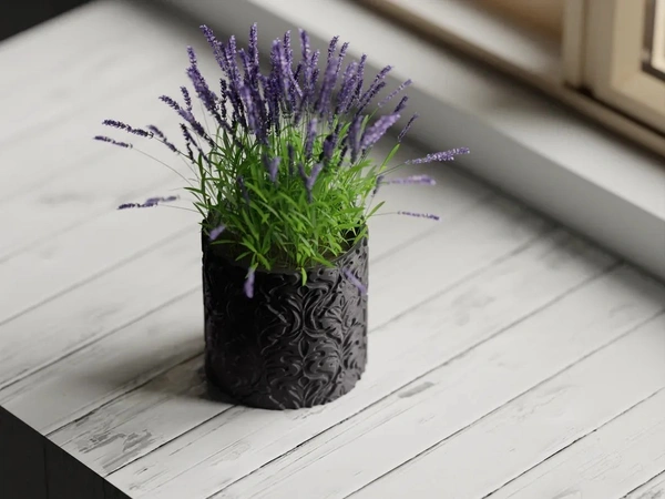 Floral Carved Planter Pot - 12 cm, Black