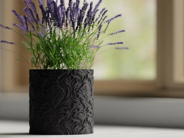 Floral Carved Planter Pot - 12 cm, Black