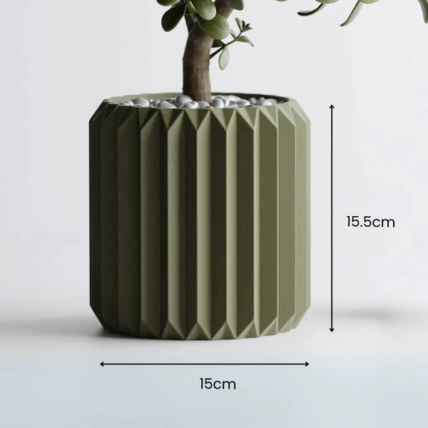 Triangle Ribbed Plant Pot - 15.5 cm, Green Pea