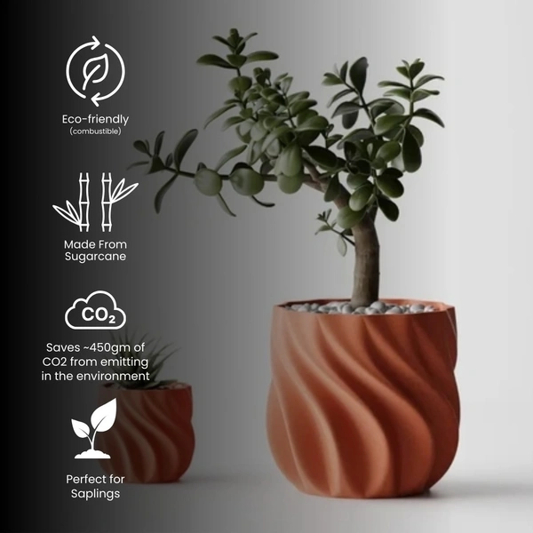 Smooth Ribs Curved Planter Pot - 13.4 cm, Web Orange