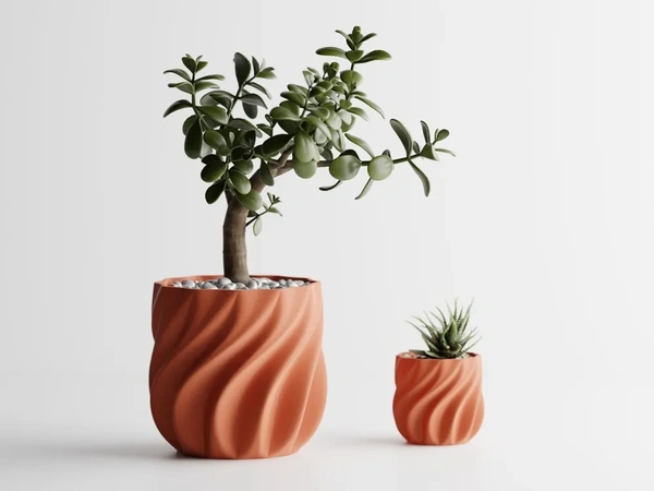 Smooth Ribs Curved Planter Pot - 13.4 cm, Web Orange
