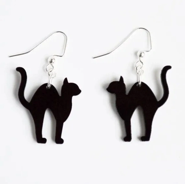 Styra Black Cat Earring - Black