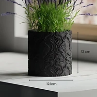 Floral Carved Planter Pot - 12 cm, Black