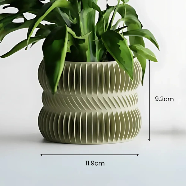 Modern Ribbed Hourglass Pot - 9.2 cm, Green Pea