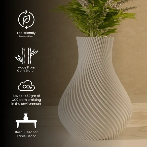 Tall Vase with Lines - 18 cm, White