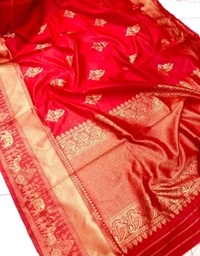 बनारसी लिची सिल्क साडी Banarasi Silk Saree  - Red, Free
