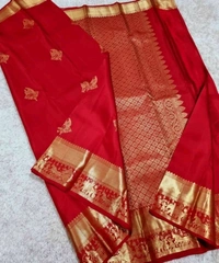 बनारसी लिची सिल्क साडी Banarasi Silk Saree  - Red, Free