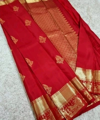 बनारसी लिची सिल्क साडी Banarasi Silk Saree  - Red, Free