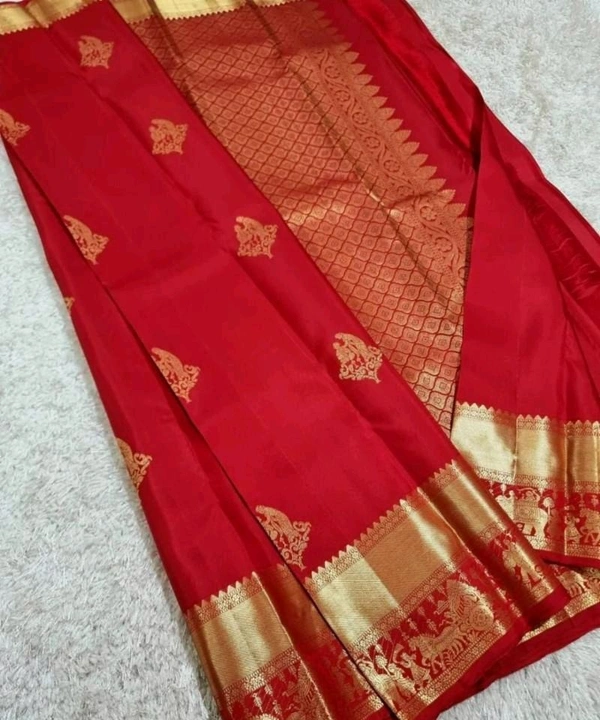 बनारसी लिची सिल्क साडी Banarasi Silk Saree  - Red, Free