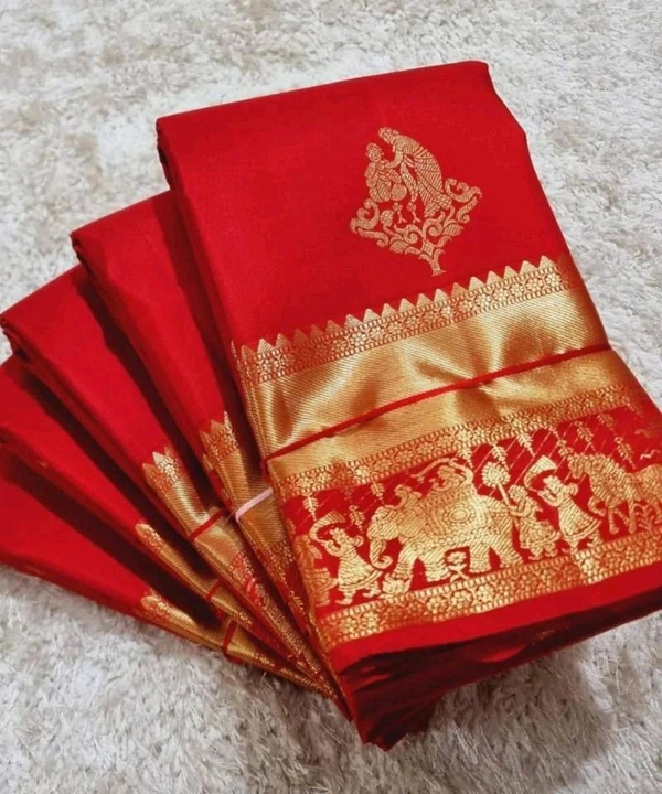 बनारसी लिची सिल्क साडी Banarasi Silk Saree  - Red, Free