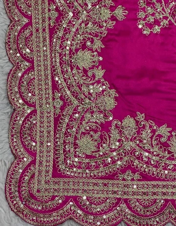 कढ़ाई वाली सिल्क साडी(Heavy Work Silk Saree) - Pink, FREE SIZE