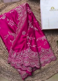 कढ़ाई वाली सिल्क साडी(Heavy Work Silk Saree) - Pink, FREE SIZE