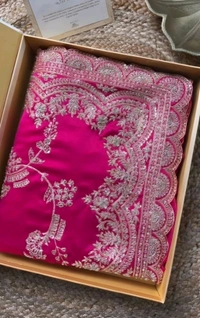 कढ़ाई वाली सिल्क साडी(Heavy Work Silk Saree) - Pink, FREE SIZE