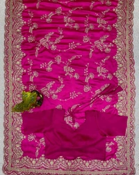 कढ़ाई वाली सिल्क साडी(Heavy Work Silk Saree) - Pink, FREE SIZE