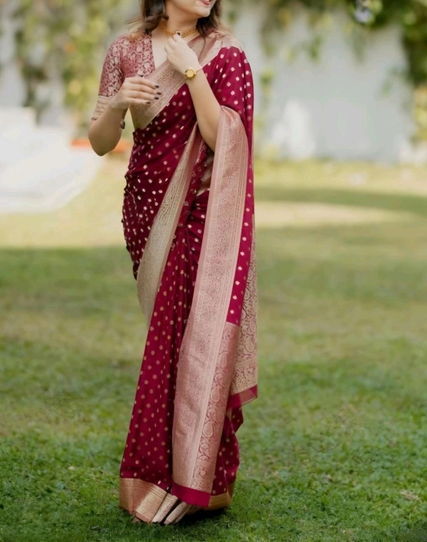 मैरून रेशमी साडी Maroon Silk Saree  - Maroon RED, Free