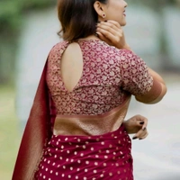 मैरून रेशमी साडी Maroon Silk Saree  - Maroon RED, Free