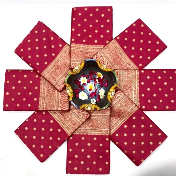 मैरून रेशमी साडी Maroon Silk Saree  - Maroon RED, Free