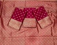 मैरून रेशमी साडी Maroon Silk Saree  - Maroon RED, Free
