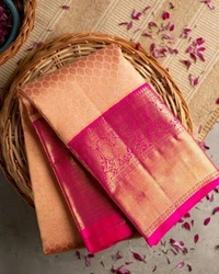 बनारसी साडी Banarasi Soft Silk Saree  - Blaze Orange, Free Size