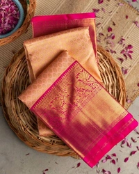 बनारसी साडी Banarasi Soft Silk Saree  - Blaze Orange, Free Size