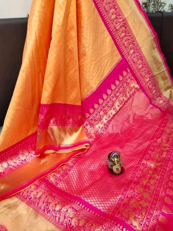 बनारसी साडी Banarasi Soft Silk Saree  - Blaze Orange, Free Size