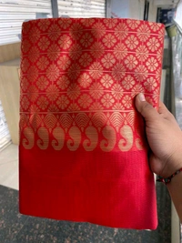 लाल रेशमी साडी Red Silk Saree  - Red, Free
