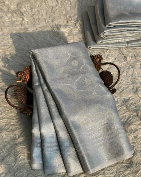बनारसी तनछुई सारी - Silver, Free