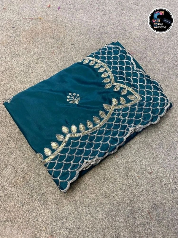 Shinning Satin Saree  - Pine Green, Free