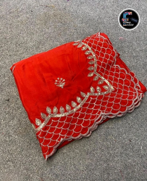 Shinning Satin Saree  - Red, Free