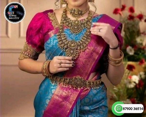 Blue-Pink Pattu Saree With Jacquard Border & Blouse Piece  - Blue-Pink, Saree:5.50Mtr  Blouse:0.80Mtr