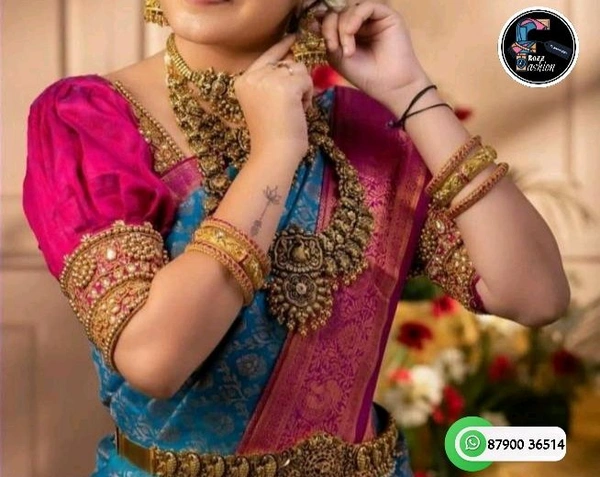 Blue-Pink Pattu Saree With Jacquard Border & Blouse Piece  - Blue-Pink, Saree:5.50Mtr  Blouse:0.80Mtr