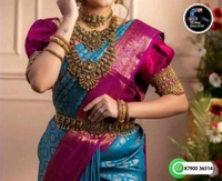 Blue-Pink Pattu Saree With Jacquard Border & Blouse Piece  - Blue-Pink, Saree:5.50Mtr  Blouse:0.80Mtr