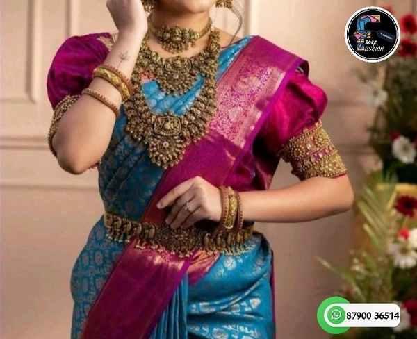 Blue-Pink Pattu Saree With Jacquard Border & Blouse Piece  - Blue-Pink, Saree:5.50Mtr  Blouse:0.80Mtr