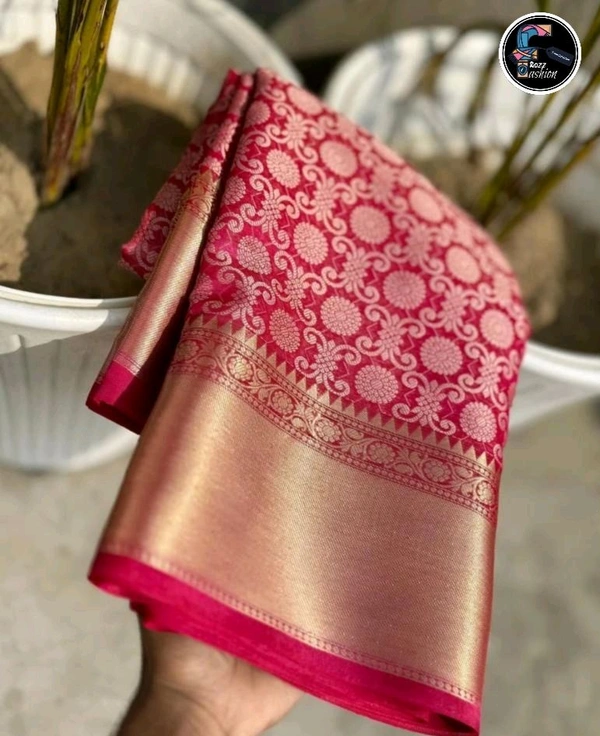 बनारसी तनछुई रेशमी साडी | Banarasi Pattu Saree - Crimson Red, Saree:5.50Mtr Blouse:0.90Mtr