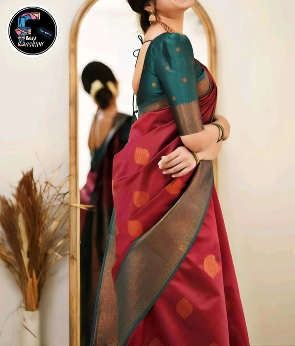 Silk Saree with beautiful Zari work  - Fade Red, Saree: 5.50Mtr Blouse:0.80Mtr