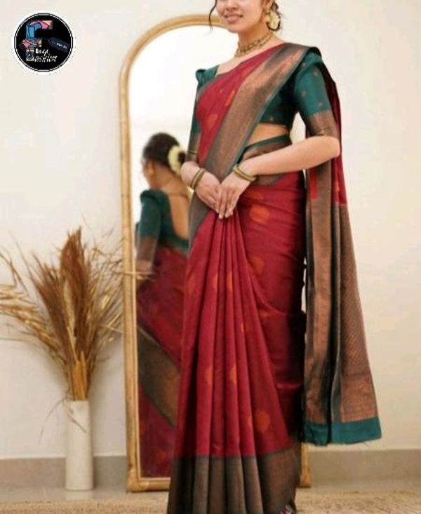 Silk Saree with beautiful Zari work  - Fade Red, Saree: 5.50Mtr Blouse:0.80Mtr