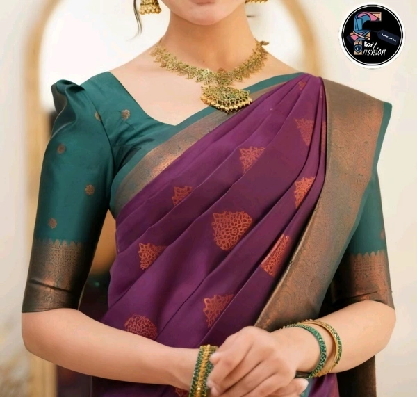 Silk Saree with beautiful Zari work  - Purple, Saree: 5.50Mtr Blouse:0.80Mtr