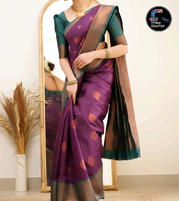 Silk Saree with beautiful Zari work  - Purple, Saree: 5.50Mtr Blouse:0.80Mtr
