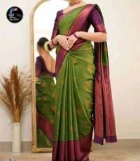 Silk Saree with beautiful Zari work  - Green, Saree: 5.50Mtr Blouse:0.80Mtr