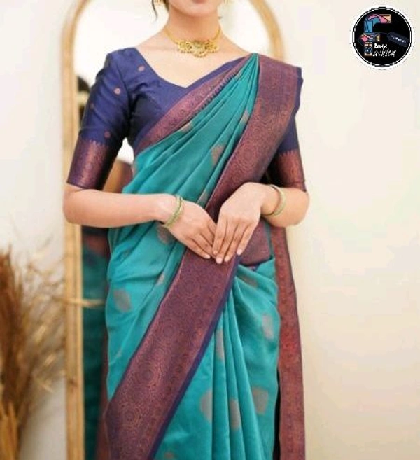Silk Saree with beautiful Zari work  - Eastern Blue, Saree: 5.50Mtr Blouse:0.80Mtr
