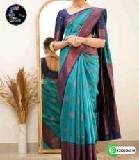 Silk Saree with beautiful Zari work  - Eastern Blue, Saree: 5.50Mtr Blouse:0.80Mtr