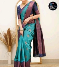 Silk Saree with beautiful Zari work  - Eastern Blue, Saree: 5.50Mtr Blouse:0.80Mtr