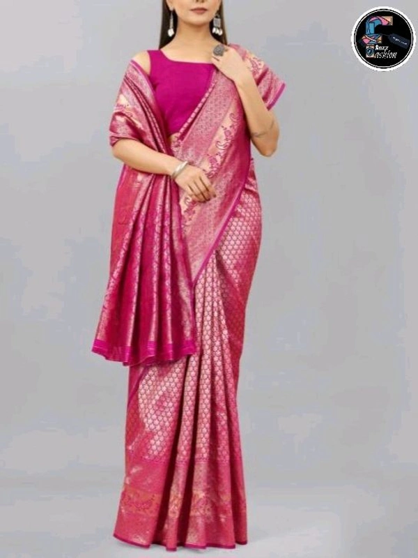 SOFT LITCHI SILK SAREE | मुलायम लीची रेशमी साड़ी  - Free(Saree:5.5Mtr-Blouse:0.8Mtr), Pinkish-red